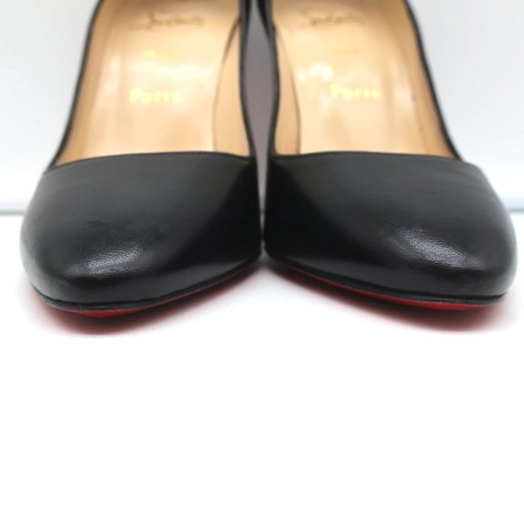 CHRISTIAN LOUBOUTIN ELOISE 100 PUMPS BLACK LEATHER SIZE 36 ALMOND TOE HEELS - Picture 4 of 11